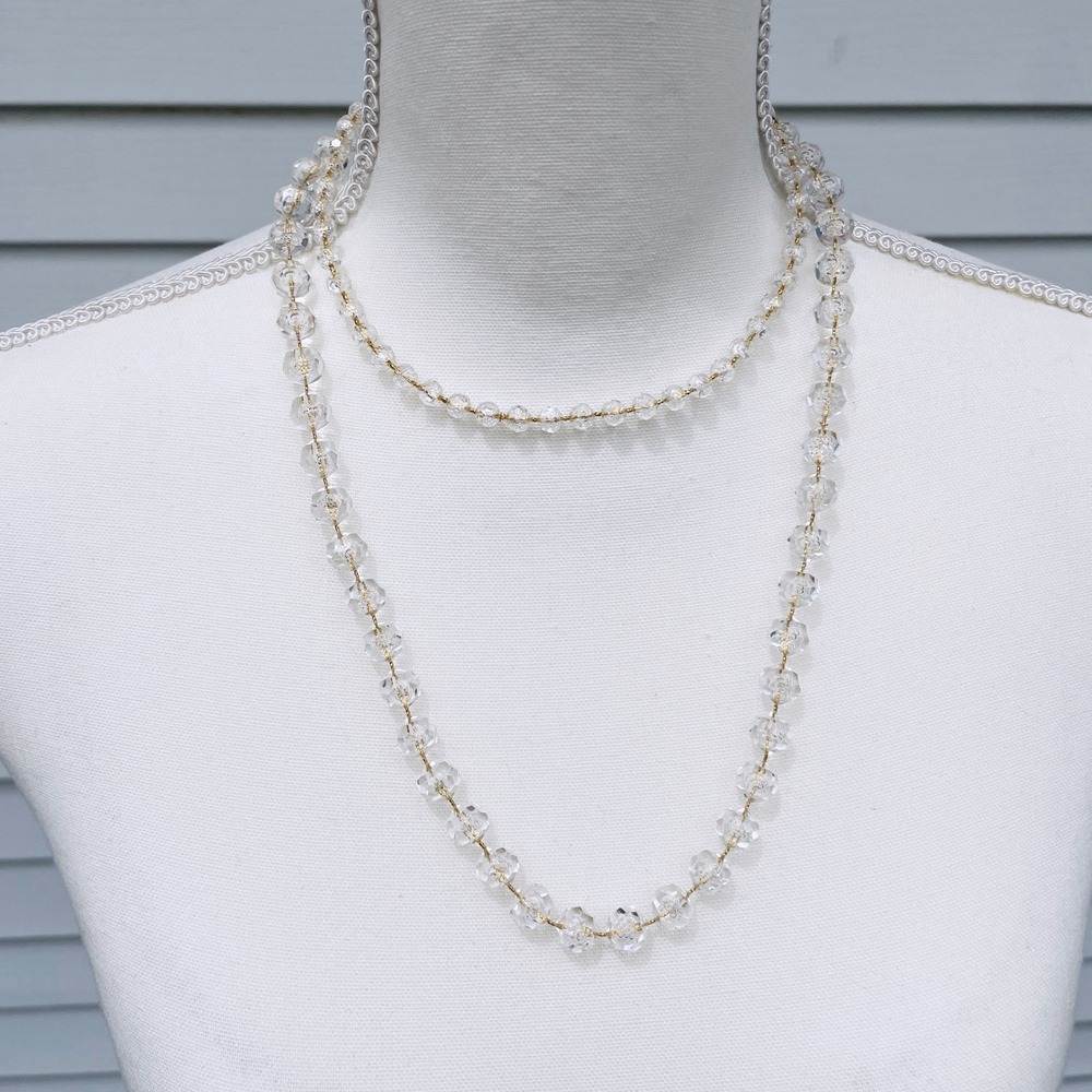 Vintage 2 Faceted Necklace Set Clear Acrylic Lucite Beads Gold Tone Wedding Prom